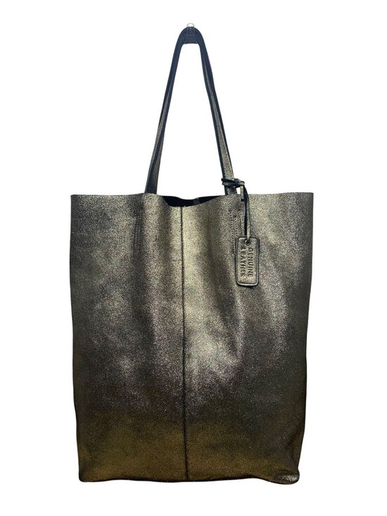 Merona Handbags - Merona Women’s Metallic Genuine Leather Double Handles Gold Tag Detail Tote Bag